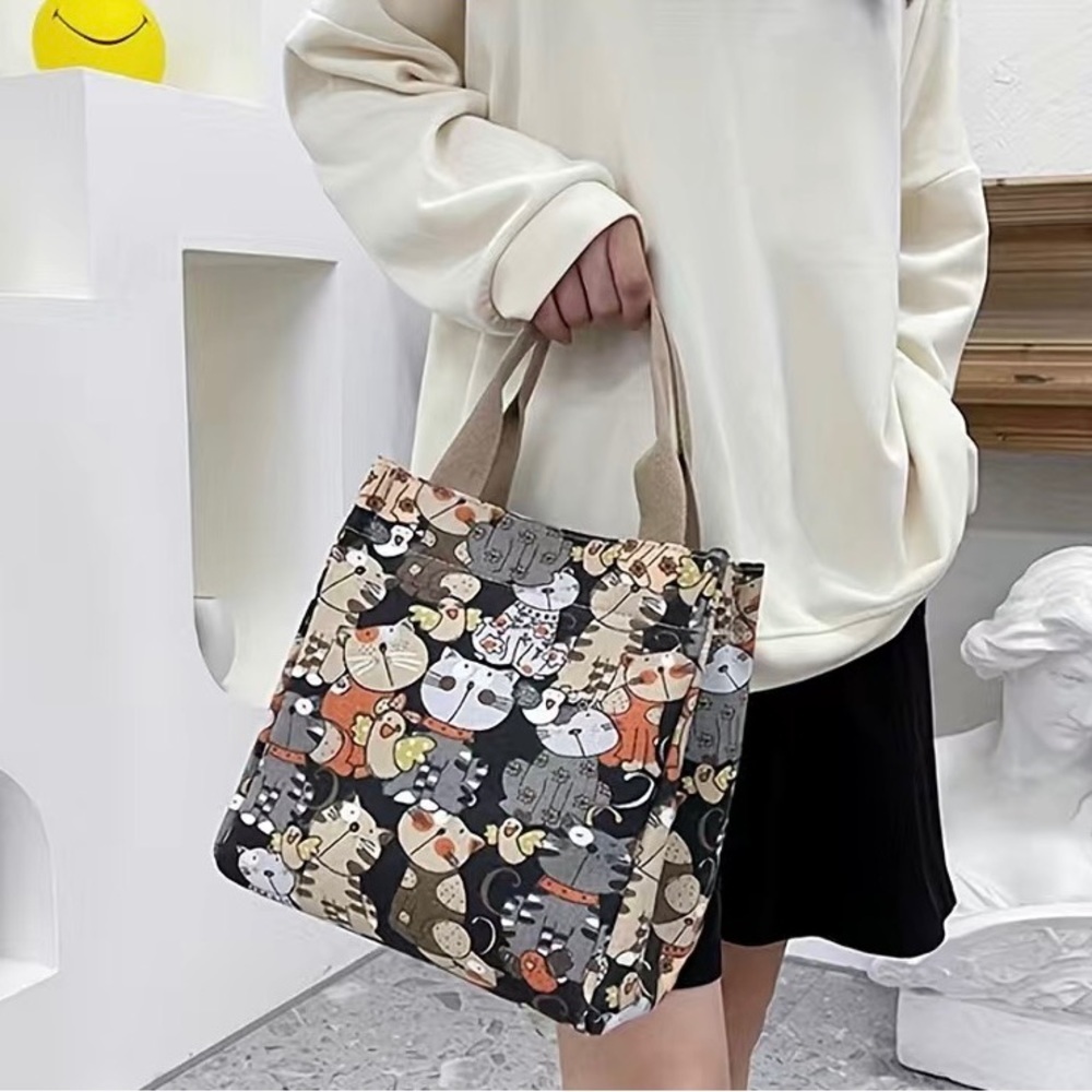 Blue and gray cat pattern tote bag - Picture 3 of 4